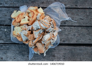 Bread Crumbs On The Old Wooden Floor