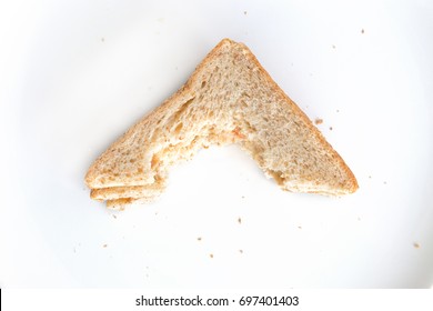 Bread Crumbs On White Disk , Sandwich Crumbs 