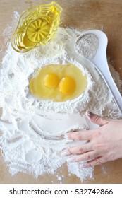 Bread, eggs, dough, flour, vegetable oil