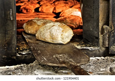 Bread Freshly Made. Out Of A Traditional Brick Oven. This Oven Work With Wood