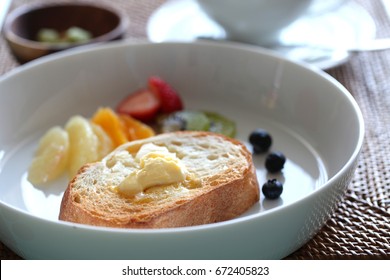 Bread and fruit breakfast