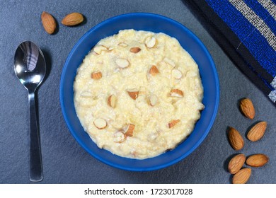 Bread Halwa Sweet Dessert Prepared With Bread And Garnished With Almonds