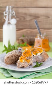 Bread with homemade spicy apricot and mint jam