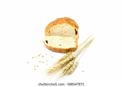 Bread isolated on white background and wheat