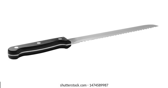 Bread Knife With Black Handle Isolated On White