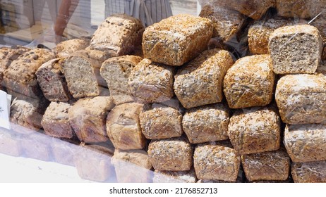 Bread Loafs Behind A Glass Shop Window