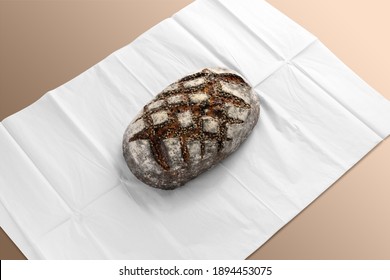 Bread On Blank Wrapping Paper, Bakery Branding Mockup, Empty Space To Display Your Logo Or Design.