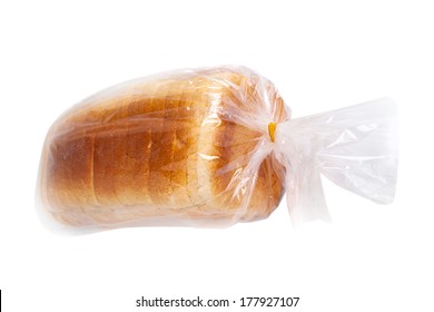 Bread In Plastic Bag Isolated On White Background.