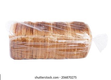 Bread In Plastic Bag Isolated On White Background.
