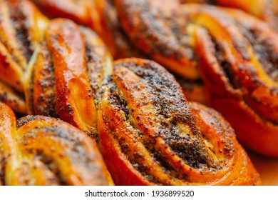 Bread With Poppy Seeds Baked In Pastry Cafe For Lunch.Delicious Bakery Products For Dessert.Download Royalty Free Curated Images Collection With Home Made Food Products For Design Template