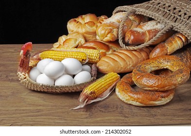 Bread, rolls and eggs