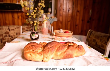 Bread Rustical Homemade Paska 
Spring Blooming Flowers