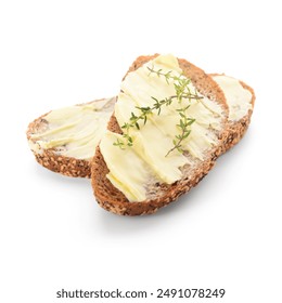 Bread slices with fresh butter on white background - Powered by Shutterstock