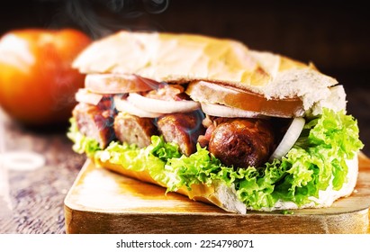 bread with smoked sausage, typical Brazilian snack in the city of são paulo, brazilian food