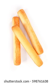 Bread Sticks Top View On White Background.