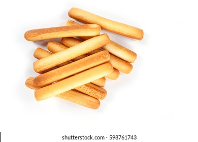 Bread Sticks Top View On White Background.