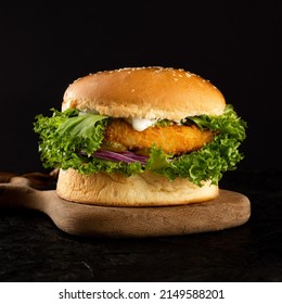 Bread With Super Delicious Breaded Chicken Burger.