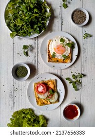 Bread Toast For Breakfast. Flatlay Photography 