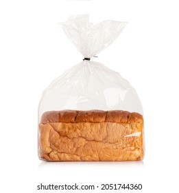 Bread Toast In Plastic Bag Isolated On White Background.