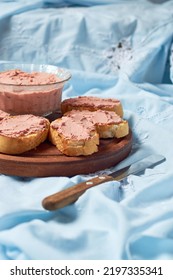 Bread Toast With Pork Liver Pâté On A Rustic Background.