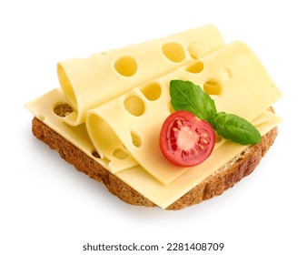 Bread toast sandwich with Maasdam cheese slices and cherry tomato isolated on white background - Powered by Shutterstock