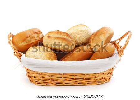 bread in wicker basket isolated on white
