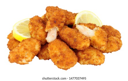 Breadcrumb Covered Fried Scampi Isolated On A White Background