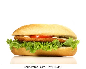 Breaded Chicken Bun On White Background