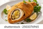 Breaded Chicken Kiev, featuring a breast stuffed with butter, garlic, and herbs. Crispy on the outside, tender and flavorful inside.
