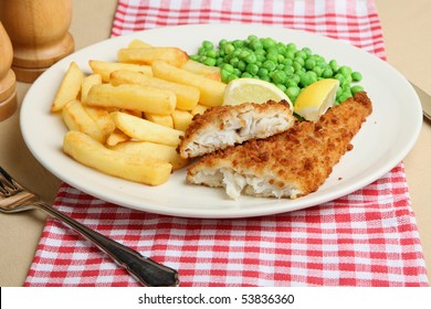 Breaded Cod Fillet With Chips And Peas