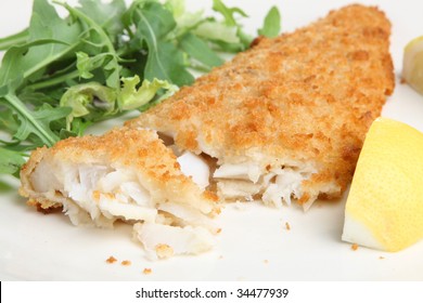 Breaded Cod Fillet With Rocket And Lemon