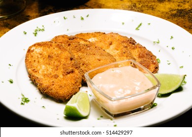 Breaded Eggplant With Pink Sauce And Lemon