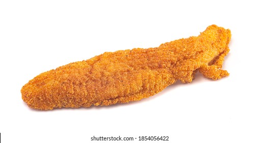 Breaded and Fried Fish Fillets Isolated on a White Background