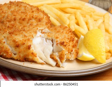 Breaded Haddock Fillets With Crispy Fries.