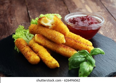 Breaded Mozzarella Cheese Sticks With Tomato Ketchup