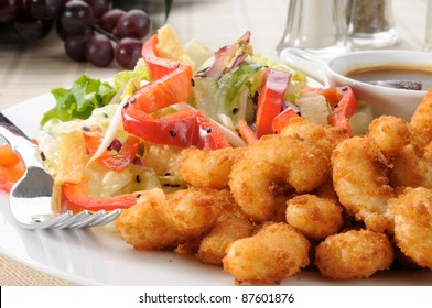 Breaded Popcorn Shrimp With A Chinese Salad