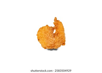breaded shrimp in high resolution image and isolated in white with blurry ends