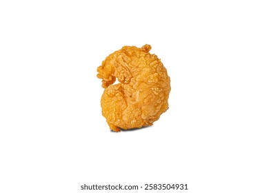 breaded shrimp in high resolution image and isolated in white with blurry ends