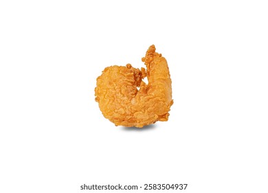 breaded shrimp in high resolution image and isolated in white with blurry ends