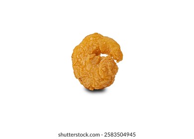 breaded shrimp in high resolution image and isolated in white with blurry ends