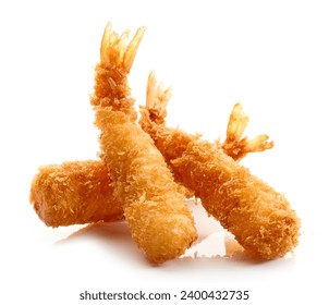 breaded Torpedo shrimps isolated on white background