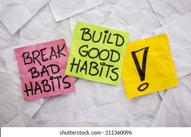 break bad habits, build good habits - motivational reminder on colorful sticky notes - self-development concept - Shutterstock ID 211360096