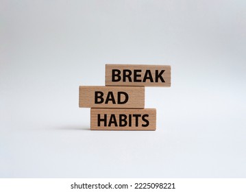Break bad habits symbol. Concept words Break bad habits on wooden blocks. Beautiful white background. Medicine and Break bad habits concept. Copy space. - Shutterstock ID 2225098221