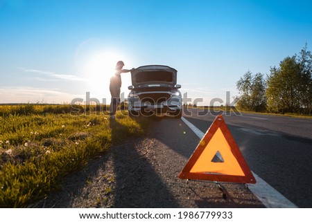 break down car at road side problems in vacation copy space angry man
