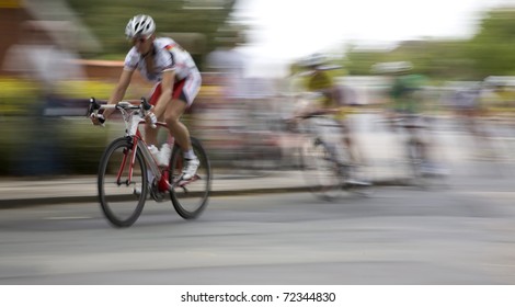 Breakaway Shortly Before The Finish Of The Cycling Race Around Funen. Motion Blur.