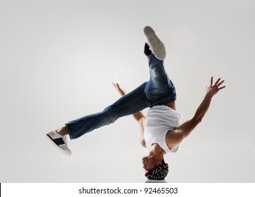 Breakdancer Frozen In Mid Head Spin, Classic Modern Hip Hop Or Break Dance Move