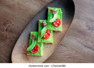 breakfast with avocado toast, . top view
