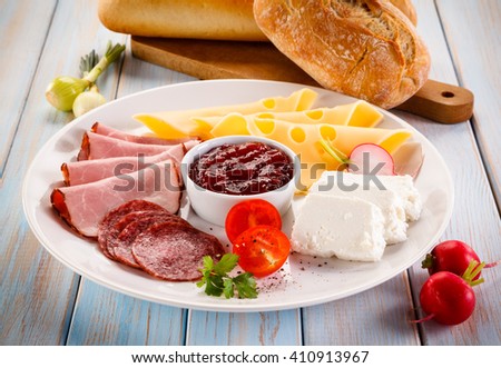 Similar – Image, Stock Photo Meat and Cheese Plate