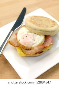 A Breakfast Bacon Egg And Cheese English Muffin