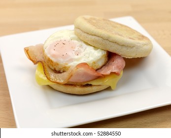 A Breakfast Bacon Egg And Cheese English Muffin